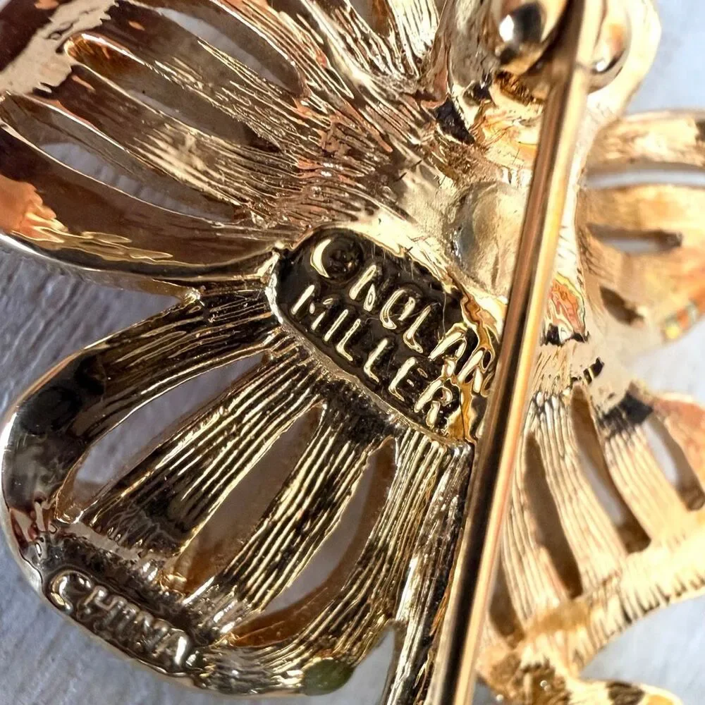 Vintage Nolan Miller Enamel Rhinestone Flower Brooch